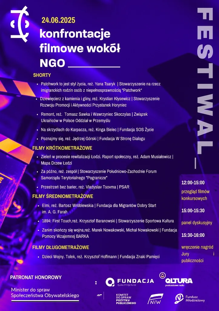 Plakat festiwalu Konfrontacje Filmowe wokół NGO 2025