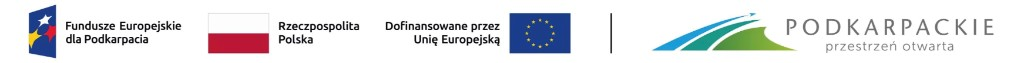 Logotypy: Fundusze Europejskie dla Podkarpacia, Rzeczpospolita Polska, Unia Europejska oraz marka Podkarpackie – przestrzeń otwarta