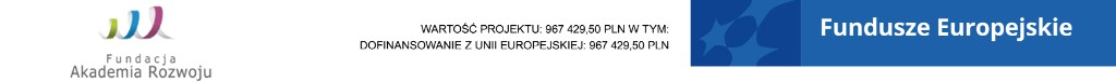Fundacja Akademia Rozwoju — wartość projektu 967 429,50 PLN, w tym dofinansowanie z Unii Europejskiej 967 429,50 PLN; Fundusze Europejskie